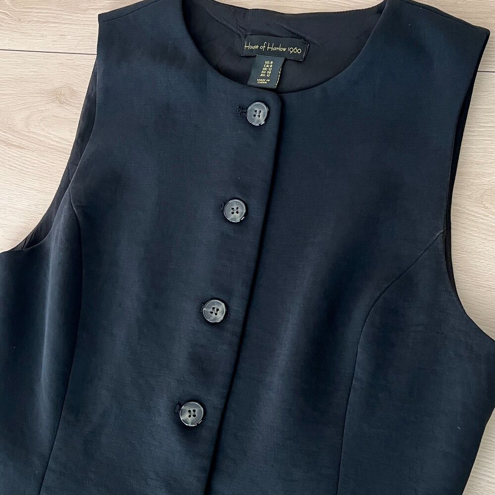 House of Harlow 1960 Black Button Up Vest Size 8 CBK Aesthetic Dark Academia - Picture 6 of 14